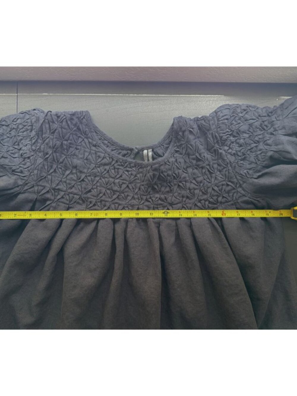 Anthropologie | Blouse with stitching & short balloon sleeves | charcoal | M - Picture 6 of 8